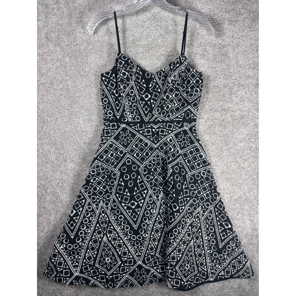 Banana Republic Petite 4P Black White Geometric‎ Print Fit Flare Sundress